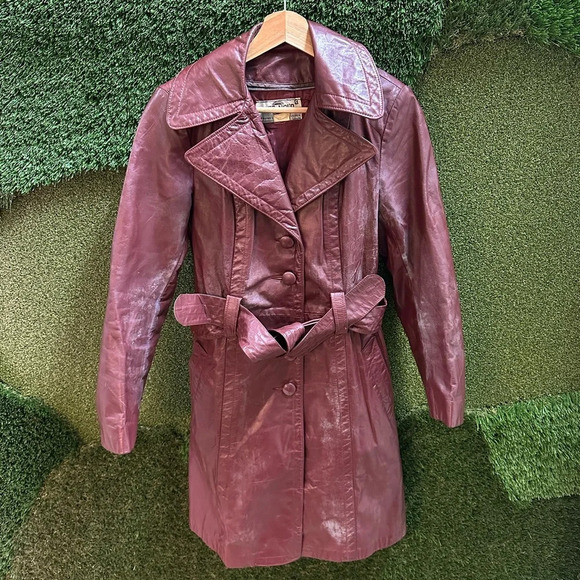Vintage 1980s Cosa-Nova Long Red Leather Jacket Small - Picture 1 of 10